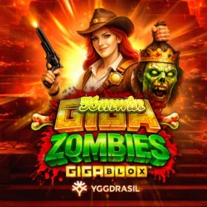 Cena de jogo do slot Giga Zombies GigaBlox com símbolos gigantes e cenário de selva